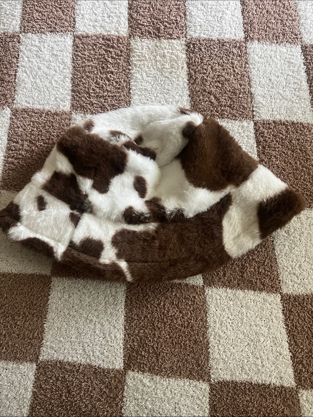 Cato Brown & White Faux Fur Bucket Hat
